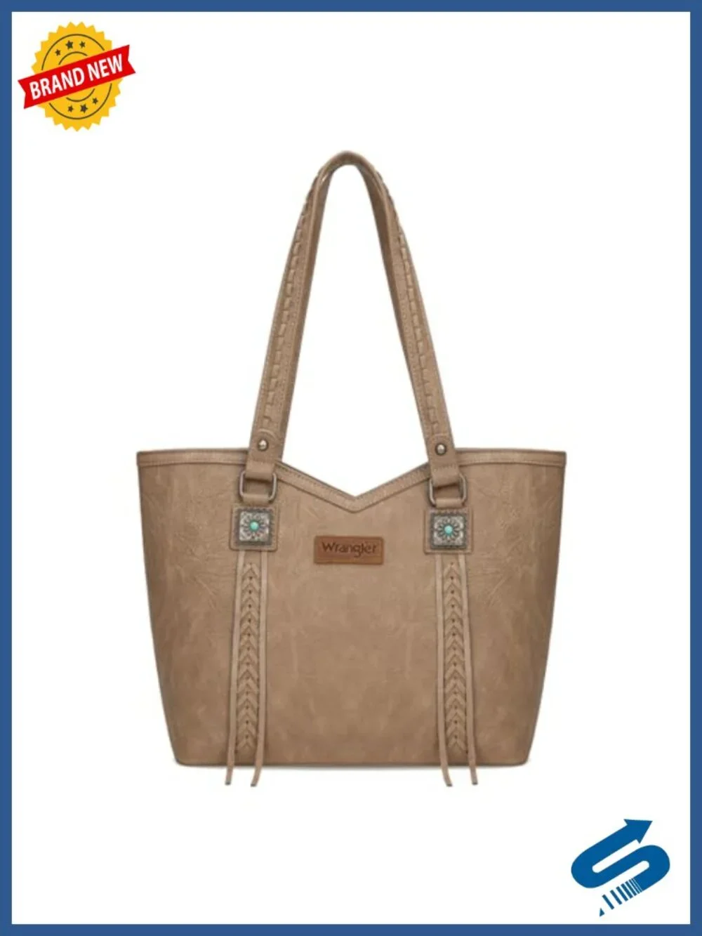 Vegan Leather Tote Bag with Turquoise Metal Accents - Top Handle Shoulder